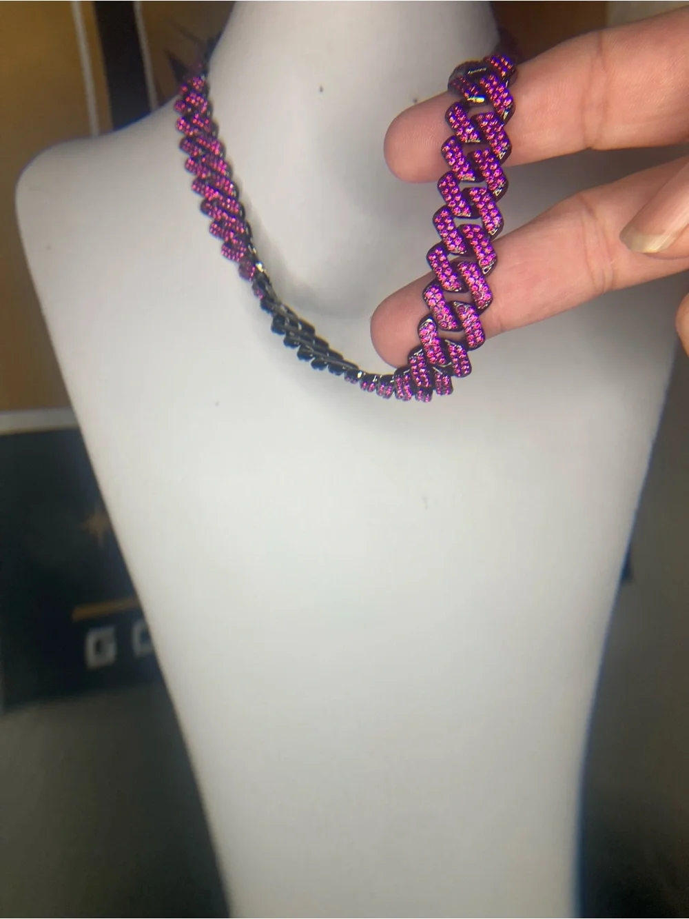 Purple CZ Cuban Link Chain Necklace - Women Jewelry 20”